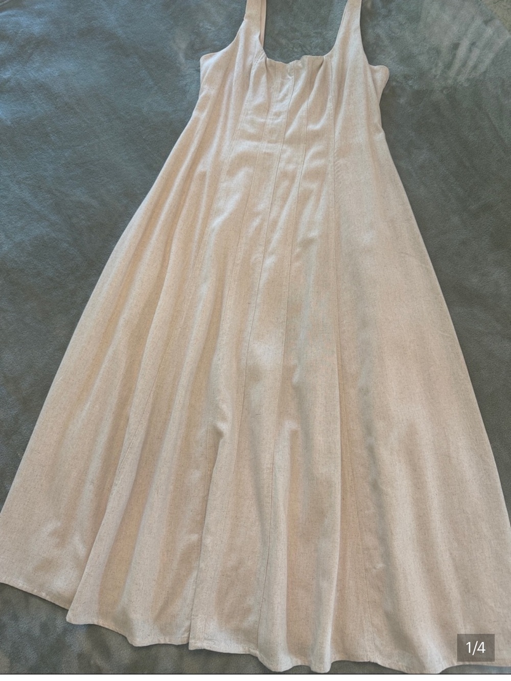 Women's Cream Midi A-Line Dress with Scoop Neck